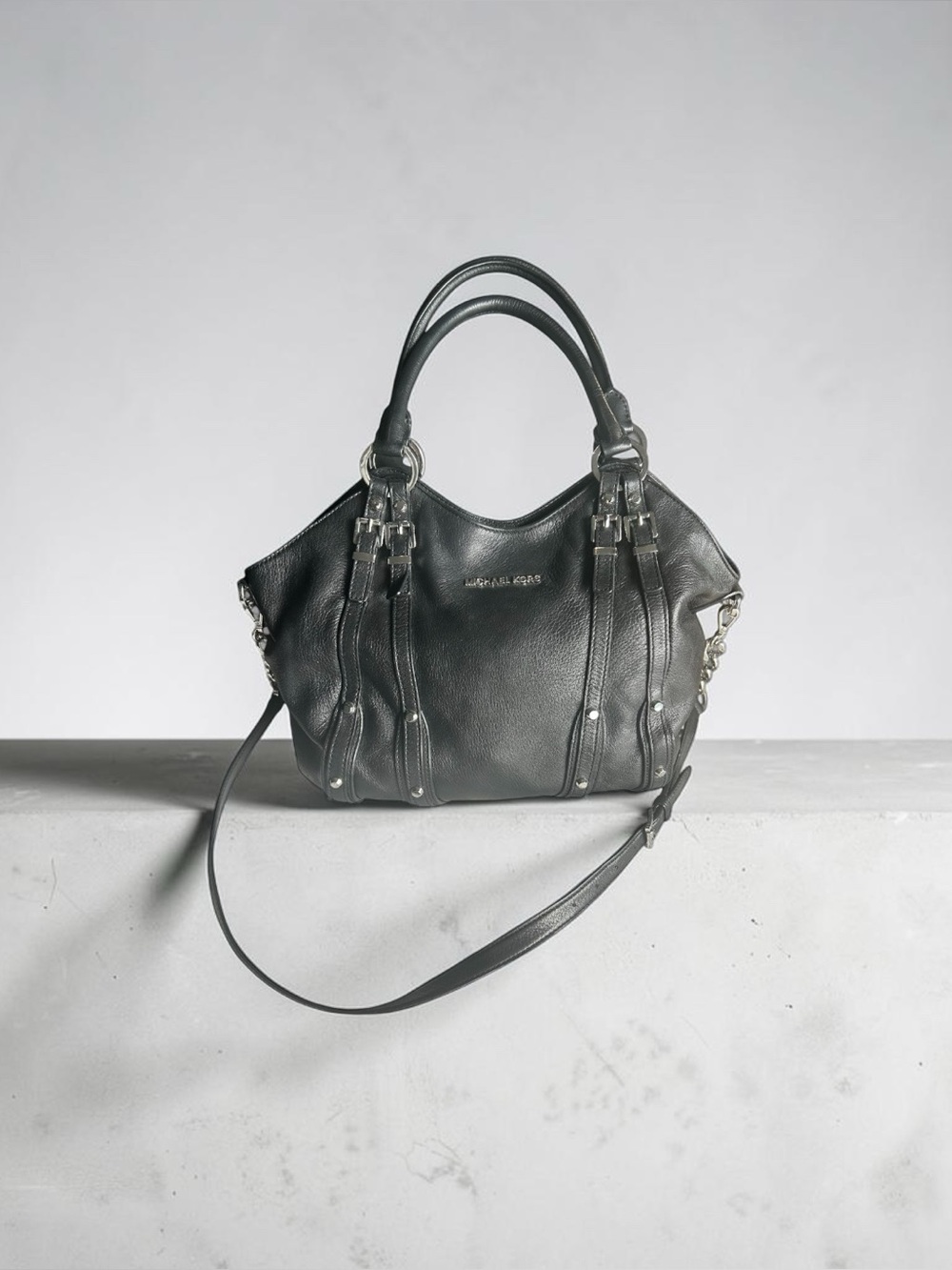 Michael Kors Black Leather Astor Large Studded Hobo Shoulder Bag - Excellent!